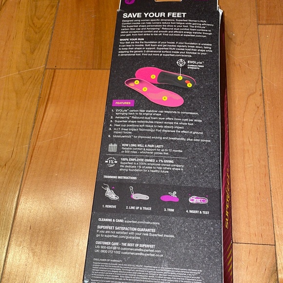 Superfeet Women’s Comfort Run insoles Max Pink 6.5-8 C NIB - Picture 2 of 8